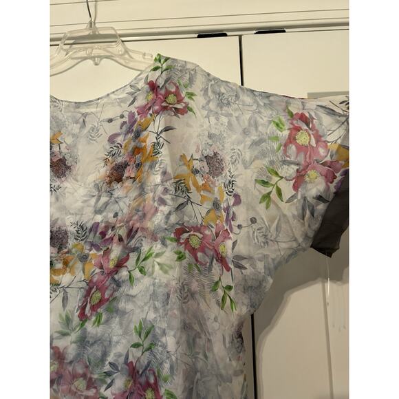 NWT ANALILI Sz XS/S Dress White Floral Print Silk Overlay Shift Wedding Guest - Picture 7 of 16